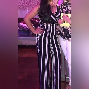 Fashion Nova Black and White Striped Jumpsuit